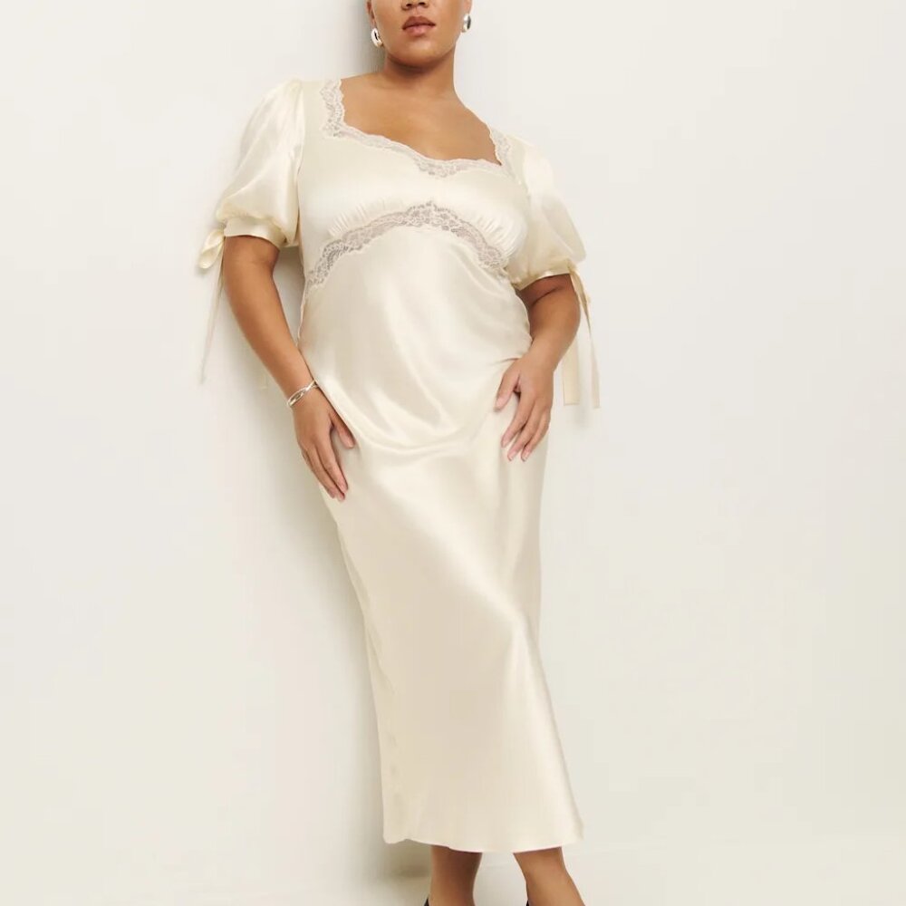 Reformation Stella Silk Dress Es Ivory - Size 16